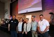 Als Podiumsgäste der Süddeutschen Israelkonferenz in Remchingen begrüßten Holger Totzeck (links) und Andreas Schlegel (rechts) vom aki-Leitungsteam die Journalistin Carmen Shamsianpur (ab Zweiter von links) sowie Jael und Meno Kalisher von einer Gemeinde in Jerusalem. Foto. Zachmann 