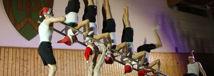 Mit kreativ-kräftigten Darbietungen wartete die Abendunterhaltung des TB Wilferdingen auf – hier die Leistungsturner an der Leiter. Foto: Zachmann