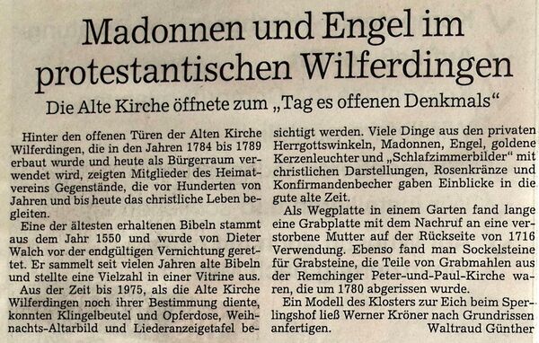 Zeitungsausschnitt zum Tag des offenen Denkmals 2007 Quelle: Archiv des Heimatmuseum Remchingen Sammlung Kröner