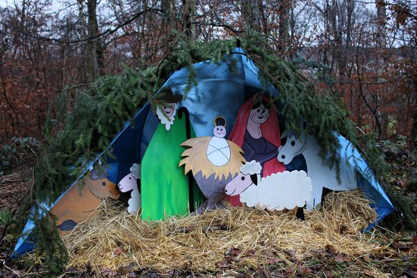 Willkommene Weihnachtsüberraschung: Kurz vor Heiligabend entdeckten die Kinder des Remchinger Waldkindergartens „Bärenbande“ eine Krippe mitten im Wald – wer sie dort hingestellt hat, ist unbekannt. Foto: Zachmann