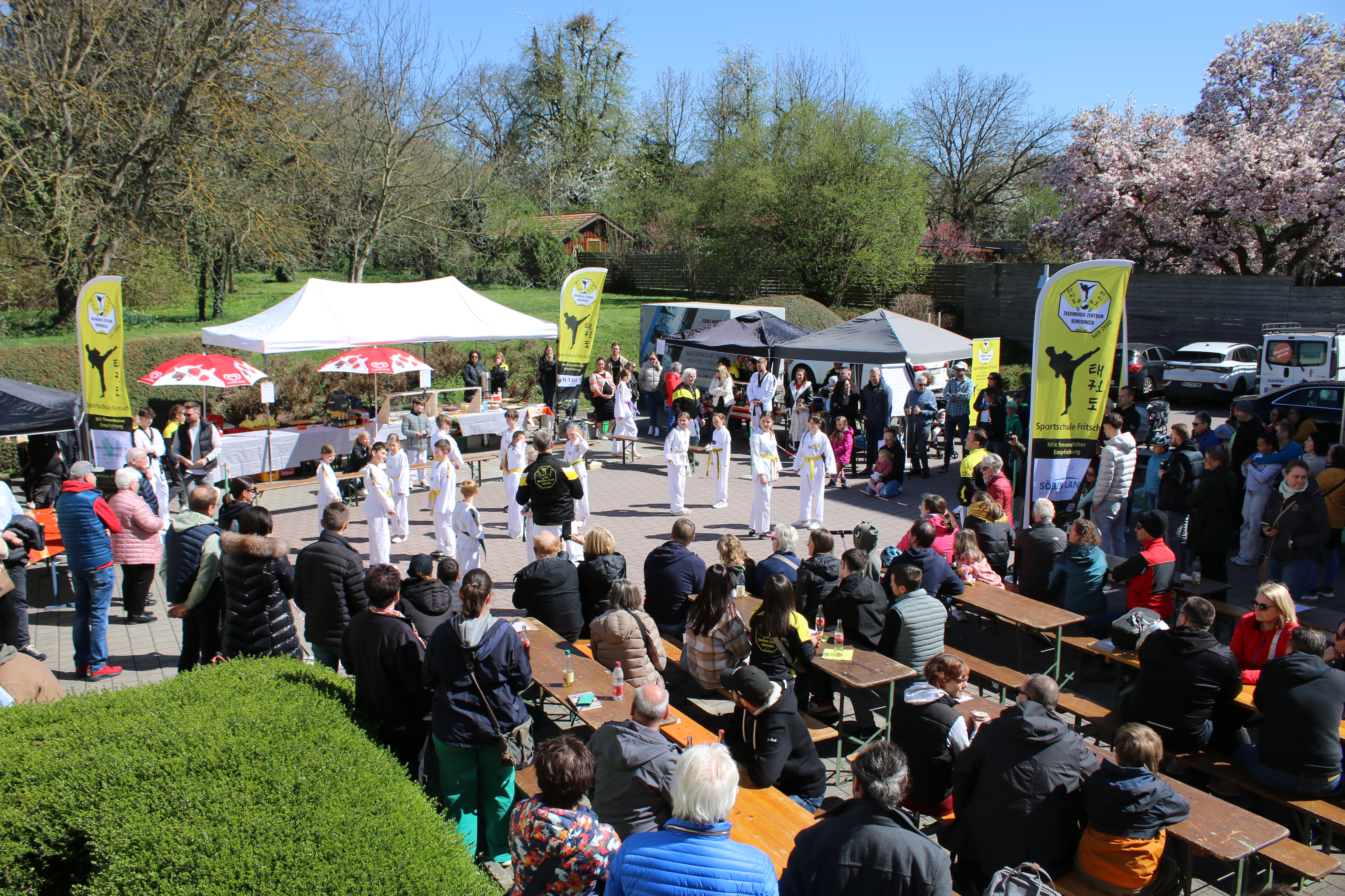 Für Hingucker sorgten beim verkaufsoffenen Sonntag in Remchingen die Auftritte des Taekwondo-Zentrums im Sparkasseninnenhof. Foto: Zachmann 